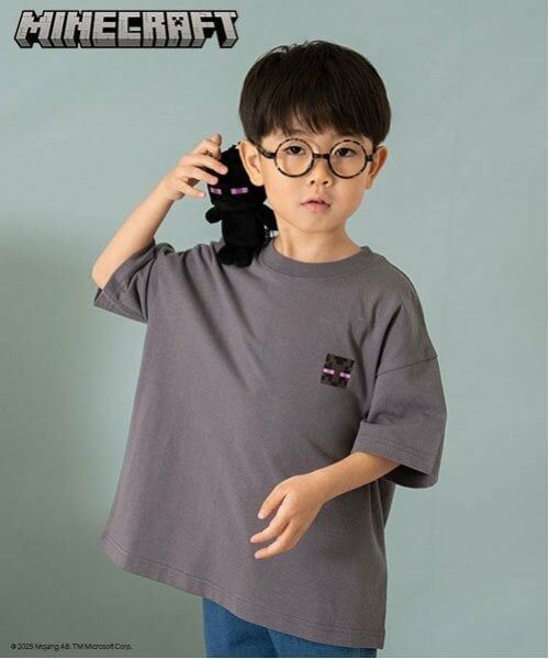 and D.petitmain / アンドディー. プティマイン Tシャツ | 【マインクラフト】【親子リンク】KIDSキャラクターTEE（チャコール）