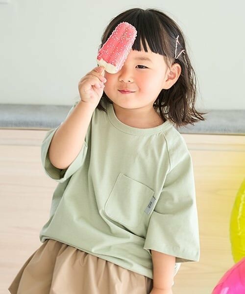 and D.petitmain / アンドディー. プティマイン Tシャツ | 【綿100%】【365D.】無地ポケットビッグ半T（薄カーキ）