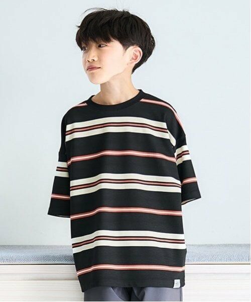 and D.petitmain / アンドディー. プティマイン Tシャツ | リップルボーダービッグ半T（黒）