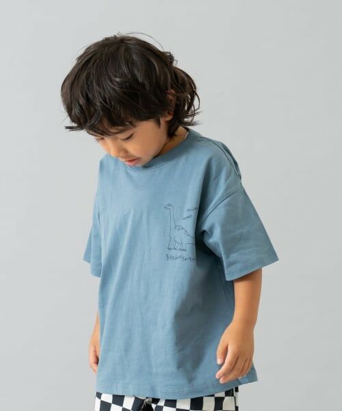 and D.petitmain / アンドディー. プティマイン Tシャツ | 【綿100%】恐竜ステッチ刺しゅうワイド半T | 詳細1
