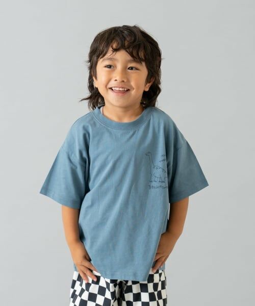 and D.petitmain / アンドディー. プティマイン Tシャツ | 【綿100%】恐竜ステッチ刺しゅうワイド半T | 詳細2