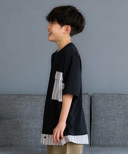 and D.petitmain / アンドディー. プティマイン Tシャツ | シャツレイヤード風ビッグ半T | 詳細1