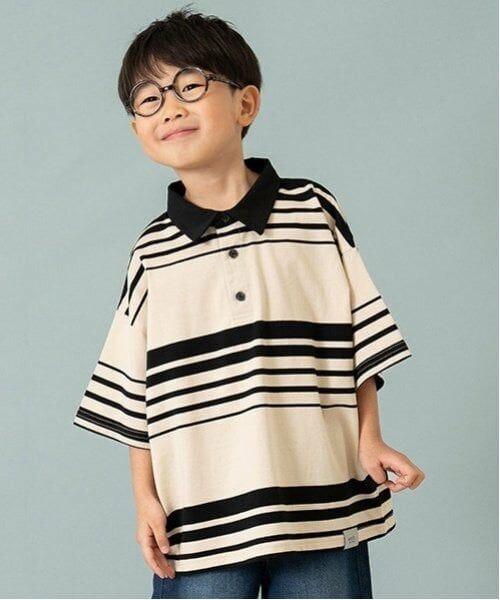 and D.petitmain / アンドディー. プティマイン Tシャツ | 【親子リンク】Kids衿つきラガー半T（オフ ホワイト）