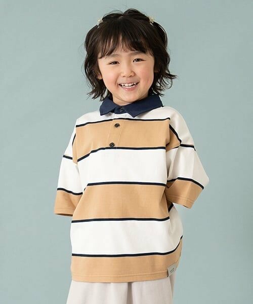 and D.petitmain / アンドディー. プティマイン Tシャツ | 【親子リンク】Kids衿つきラガー半T（ベージュ）