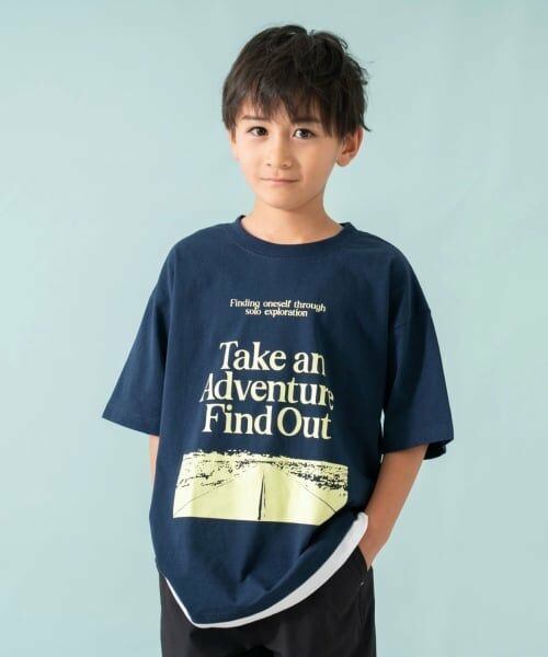 and D.petitmain / アンドディー. プティマイン Tシャツ | 【綿100%】【親子リンク】Kids裾レイヤードワイド半T（紺）