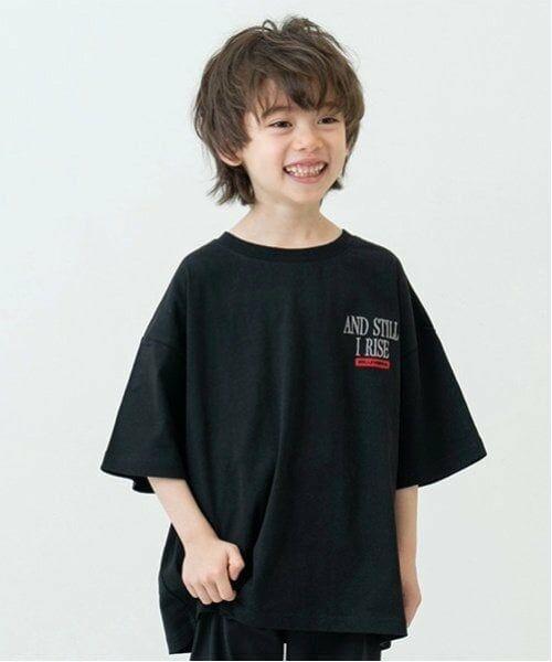 and D.petitmain / アンドディー. プティマイン Tシャツ | 【綿100%】【親子リンク】Kidsロゴ刺しゅうビッグ半T（黒）