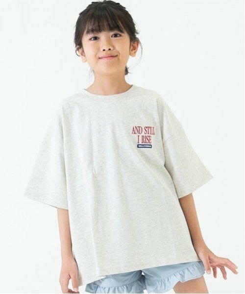 and D.petitmain / アンドディー. プティマイン Tシャツ | 【綿100%】【親子リンク】Kidsロゴ刺しゅうビッグ半T（シロ杢）