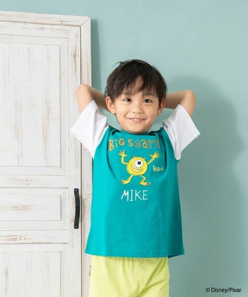 and D.petitmain / アンドディー. プティマイン Tシャツ | 【モンスターズ・インク】手書きプリントワイド半T（グリーン）