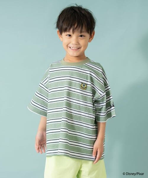 and D.petitmain / アンドディー. プティマイン Tシャツ | 【モンスターズ・インク】マルチボーダービッグ半T（グリーン）