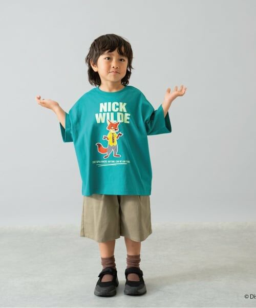 and D.petitmain / アンドディー. プティマイン Tシャツ | 【ズートピア】ワッペン刺しゅうビッグ半T(グリーン)