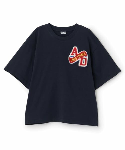 and D.petitmain / アンドディー. プティマイン Tシャツ | 【綿100%】カレッジワンポイント半袖T（紺）