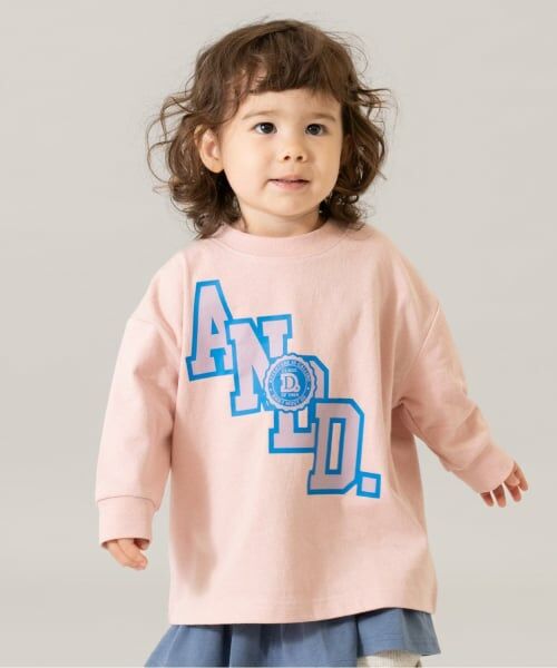 and D.petitmain / アンドディー. プティマイン Tシャツ | 【USAコットン】ANDロゴカレッジワイドロンT（ライト ピンク）