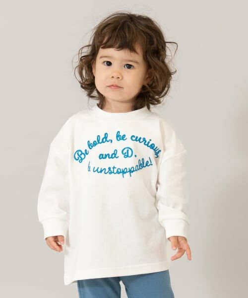 and D.petitmain / アンドディー. プティマイン Tシャツ | 【USAコットン】チェーンステッチロゴワイドロンT（白）