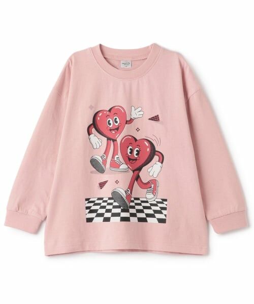 and D.petitmain / アンドディー. プティマイン Tシャツ | 【USAコットン】ハートキャラモチーフワイドロンT（ライト ピンク）