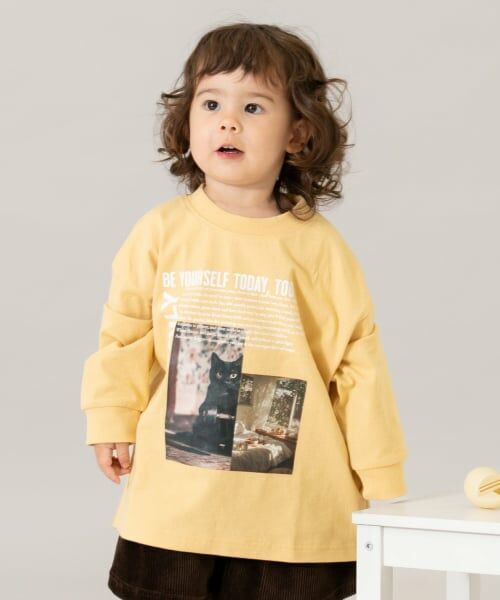 and D.petitmain / アンドディー. プティマイン Tシャツ | 【USAコットン】CATフォトプリントロンT（黄）