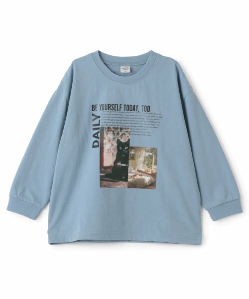 and D.petitmain / アンドディー. プティマイン Tシャツ | 【USAコットン】CATフォトプリントロンT（サックス）