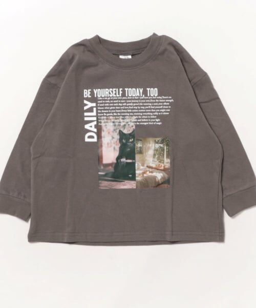 and D.petitmain / アンドディー. プティマイン Tシャツ | 【USAコットン】CATフォトプリントロンT（チャコール）