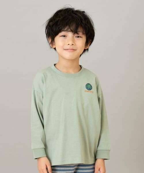 and D.petitmain / アンドディー. プティマイン Tシャツ | 【綿100】【365D.】サブジェクト刺繍ロンT（薄カーキ）