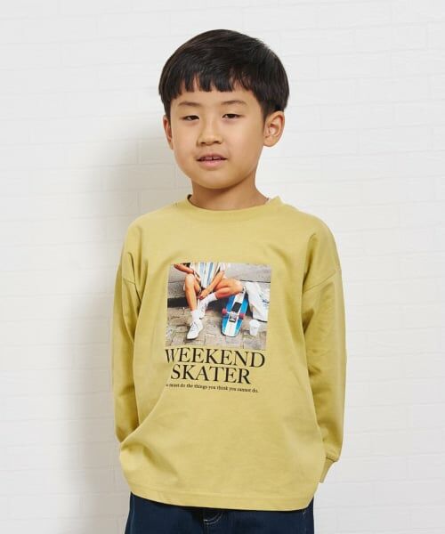 and D.petitmain / アンドディー. プティマイン Tシャツ | 【親子リンク】【綿100】【365D.】アソート転写ワイドロンT（黄）