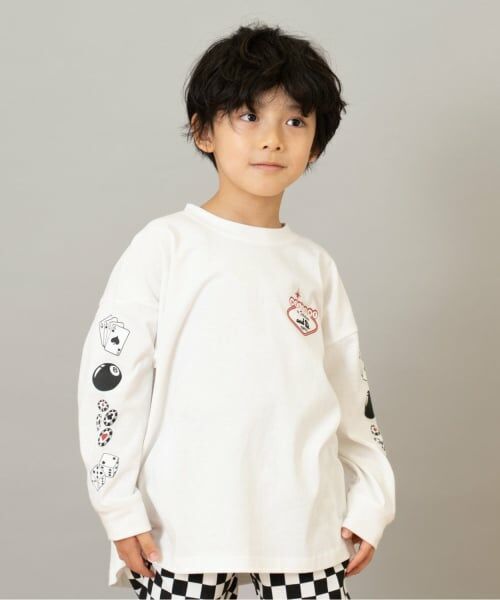 and D.petitmain / アンドディー. プティマイン Tシャツ | 【綿100】【365D.】アソート袖プリント柄ロンT（白）