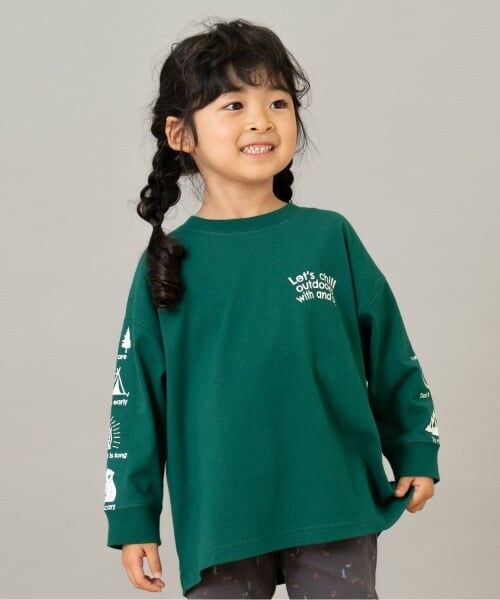 and D.petitmain / アンドディー. プティマイン Tシャツ | 【綿100】【365D.】アソート袖プリント柄ロンT（グリーン）