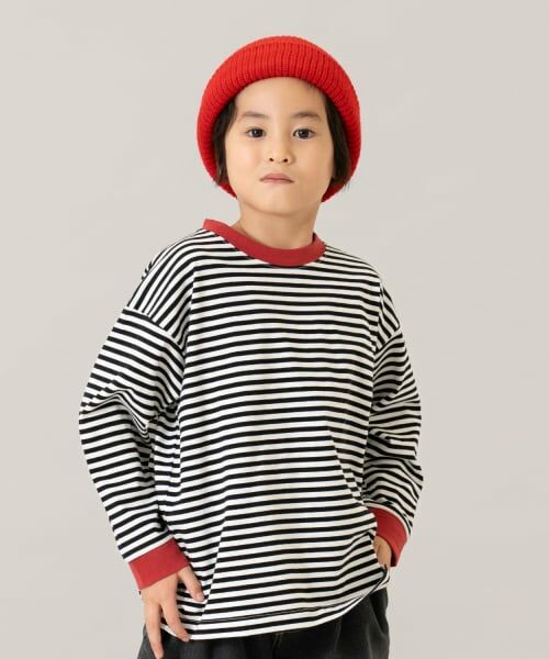 and D.petitmain / アンドディー. プティマイン Tシャツ | 【親子リンク】【綿100】【365D.】アソートボーダーワイドロンT（白）