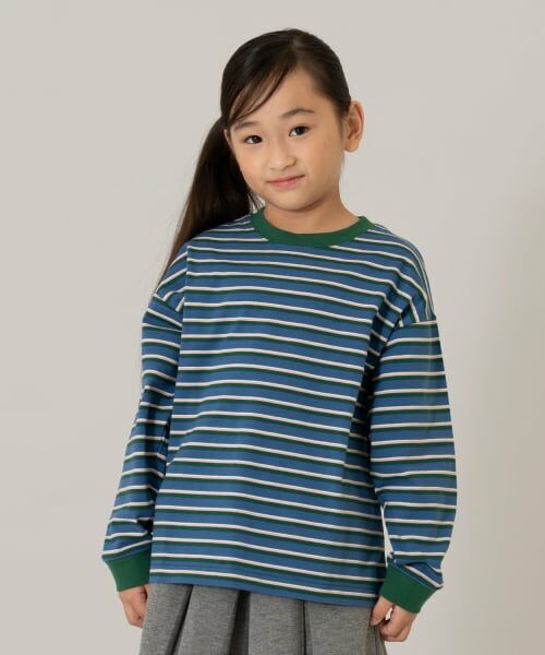 and D.petitmain / アンドディー. プティマイン Tシャツ | 【親子リンク】【綿100】【365D.】アソートボーダーワイドロンT（グリーン）