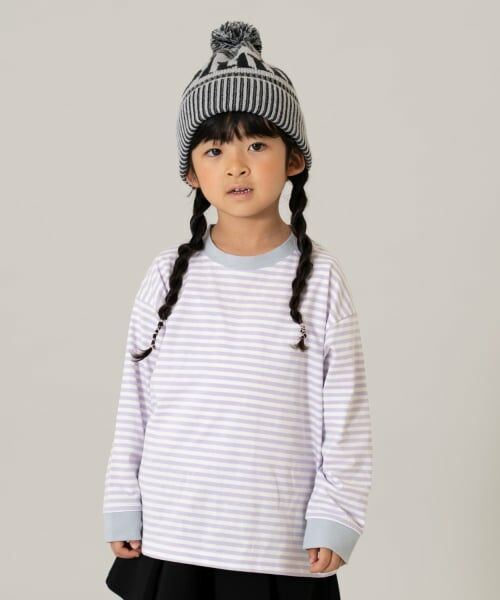 and D.petitmain / アンドディー. プティマイン Tシャツ | 【親子リンク】【綿100】【365D.】アソートボーダーワイドロンT（ラベンダー）