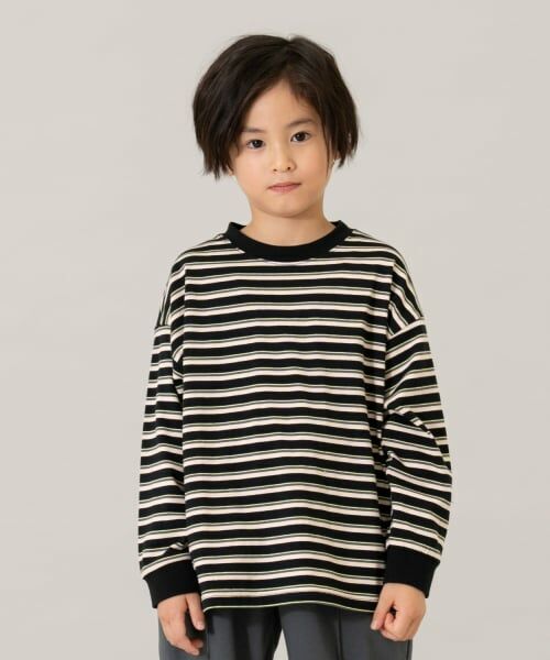 and D.petitmain / アンドディー. プティマイン Tシャツ | 【親子リンク】【綿100】【365D.】アソートボーダーワイドロンT（黒）