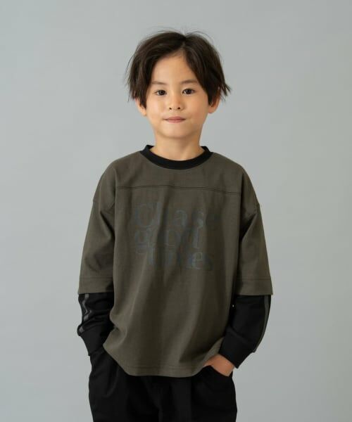 and D.petitmain / アンドディー. プティマイン Tシャツ | レイヤード風ラインロンT(チャコール)