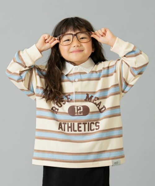 and D.petitmain / アンドディー. プティマイン Tシャツ | 【男女リンク】カレッジプリントラガーロンT（ベージュ）