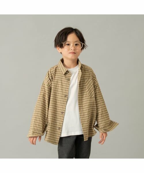 and D.petitmain / アンドディー. プティマイン シャツ・ブラウス | チェックドロップ長袖シャツ（茶）