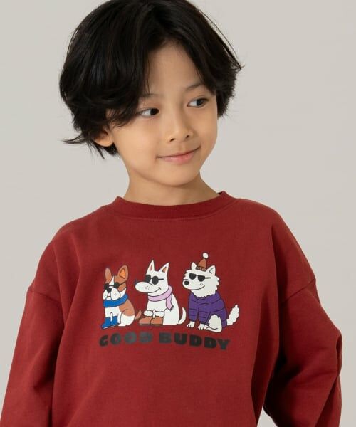 and D.petitmain / アンドディー. プティマイン スウェット | 【ご好評につき再入荷！】【365D.】スウェットOFUZAKE 柄ワイドプルオーバー/トレーナー（ディープ レッド）