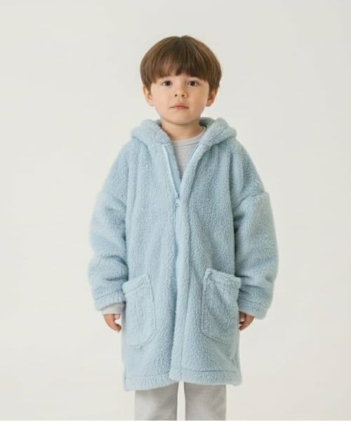 and D.petitmain / アンドディー. プティマイン カーディガン・ボレロ | ふわもこフリースパーカー（サックス）