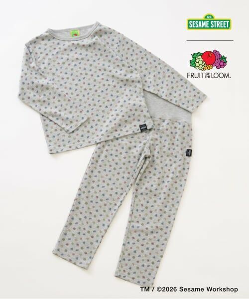 and D.petitmain / アンドディー. プティマイン ルームウェア | 【セサミストリート×フルーツ】ワッフルパジャマ（トップ グレー）