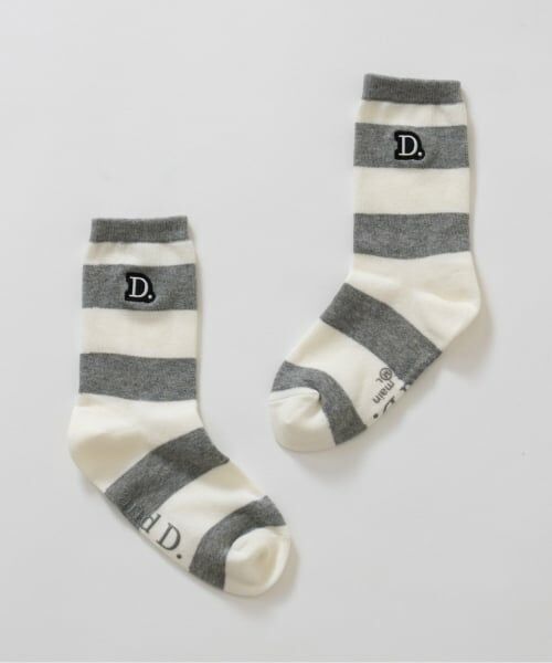 and D.petitmain / アンドディー. プティマイン ソックス | 【365D.】ワイドボーダソックス/靴下/刺繍（トップ グレー）