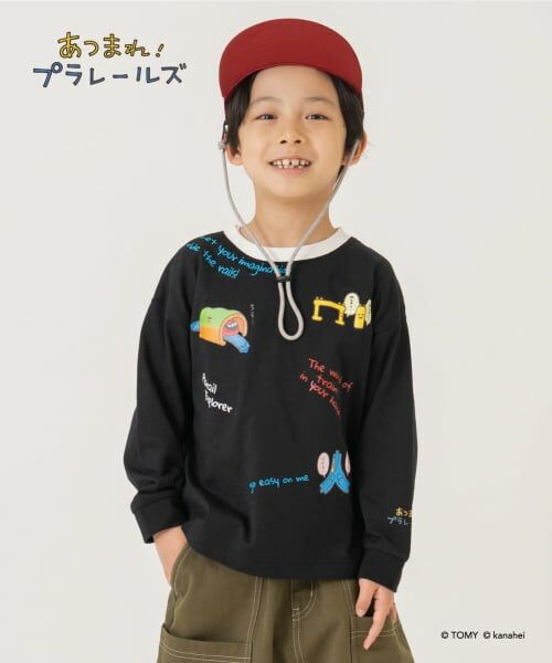 and D.petitmain / アンドディー. プティマイン Tシャツ | 【あつまれ！プラレールズ】アイコンロンT（黒）