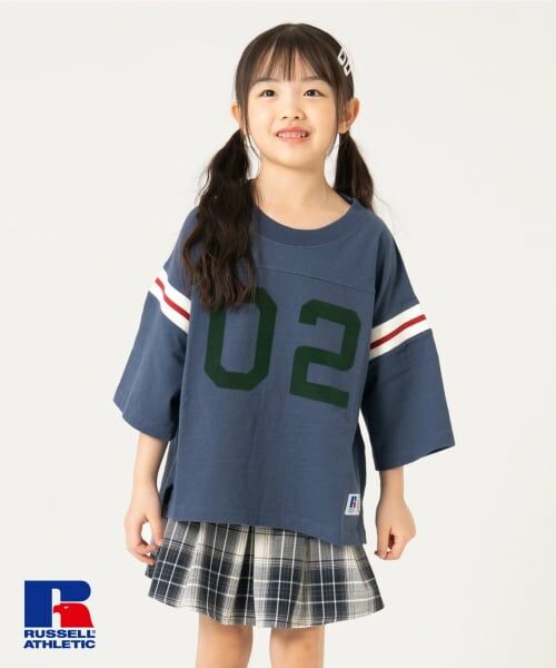 and D.petitmain / アンドディー. プティマイン Tシャツ | 【ラッセル】ナンバリングフットボール ロンTEE（ディープ ブルー）