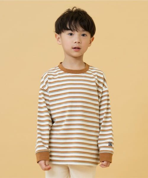 and D.petitmain / アンドディー. プティマイン Tシャツ | 【365D】アソートマルチボーダーロンT（ベージュ）