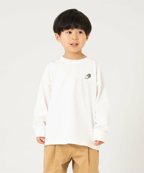 and D.petitmain / アンドディー. プティマイン Tシャツ | 【綿100%】【365D】ワンポイントししゅうロンT（オフ ホワイト）