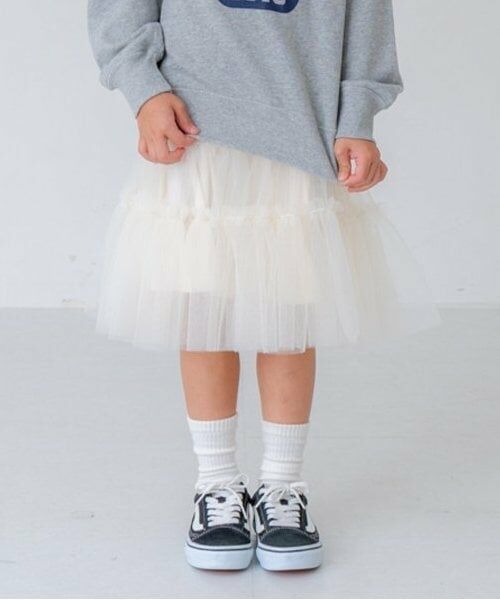 and D.petitmain / アンドディー. プティマイン ミニ・ひざ丈スカート | チュールティアードスカート（アイボリー）