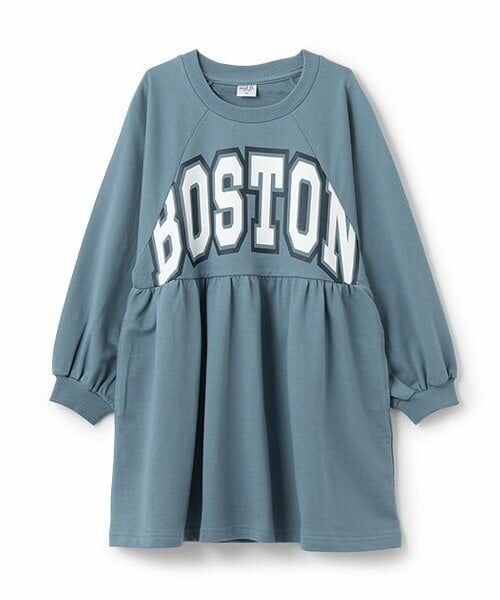 and D.petitmain / アンドディー. プティマイン ミニ丈・ひざ丈ワンピース | 【リンク】カレッジロゴラグランスリーブワンピ（ブルー グレー）