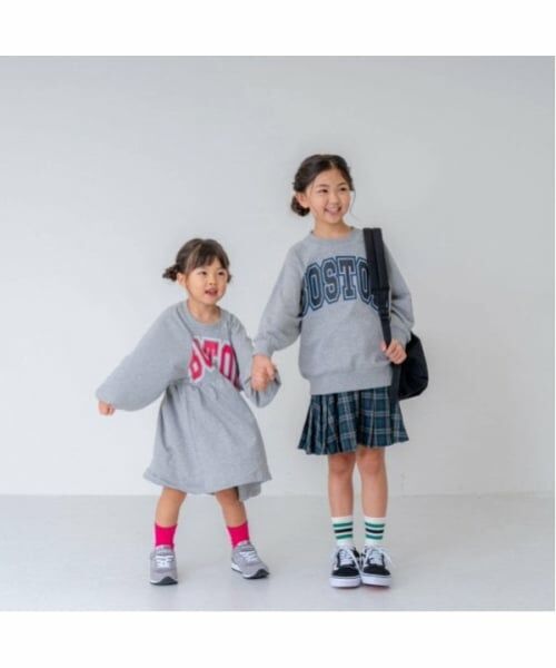 and D.petitmain / アンドディー. プティマイン ミニ丈・ひざ丈ワンピース | 【リンク】カレッジロゴラグランスリーブワンピ | 詳細2