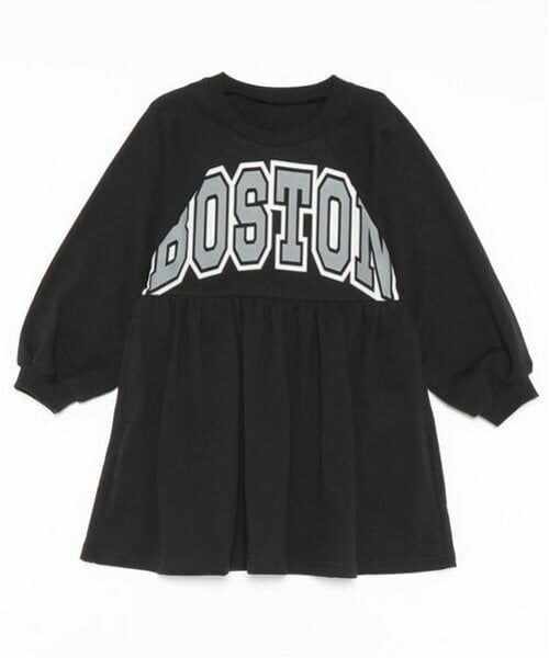 and D.petitmain / アンドディー. プティマイン ミニ丈・ひざ丈ワンピース | 【リンク】カレッジロゴラグランスリーブワンピ（黒）