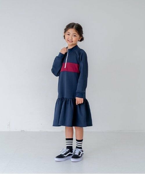and D.petitmain / アンドディー. プティマイン ミニ丈・ひざ丈ワンピース | 【リンク】トラックジャージワンピース（紺）
