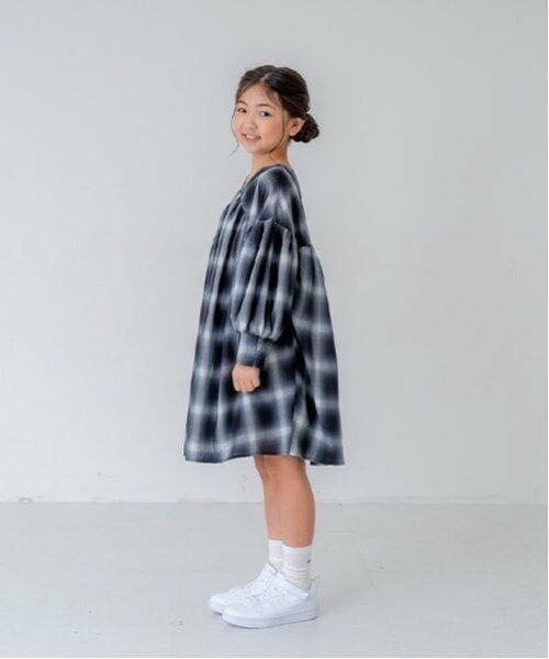and D.petitmain / アンドディー. プティマイン ミニ丈・ひざ丈ワンピース | 【リンク】オンブレチェックボリュームミニワンピ | 詳細5