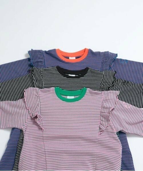 and D.petitmain / アンドディー. プティマイン ミニ丈・ひざ丈ワンピース | 【リンク】ミジンボーダー肩フリルワンピ | 詳細1