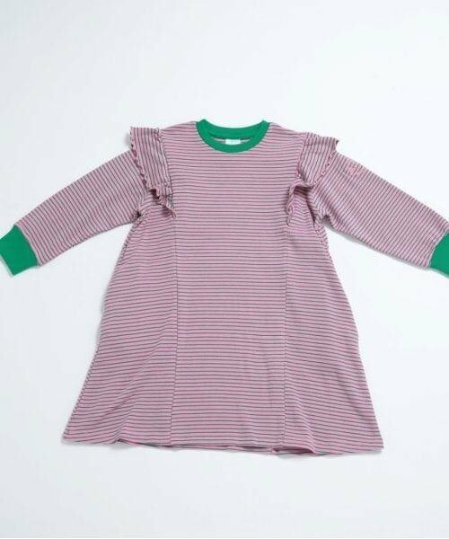 and D.petitmain / アンドディー. プティマイン ミニ丈・ひざ丈ワンピース | 【リンク】ミジンボーダー肩フリルワンピ（ピンク）