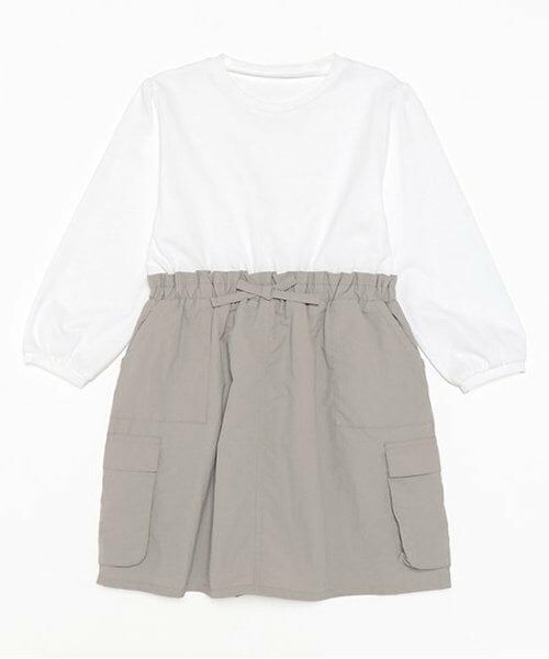 and D.petitmain / アンドディー. プティマイン ミニ丈・ひざ丈ワンピース | カーゴスカートドッキングワンピ（オフ ホワイト）