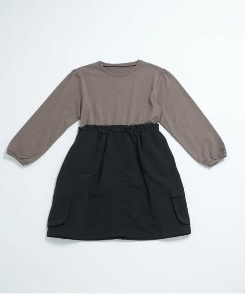 and D.petitmain / アンドディー. プティマイン ミニ丈・ひざ丈ワンピース | カーゴスカートドッキングワンピ（黒）